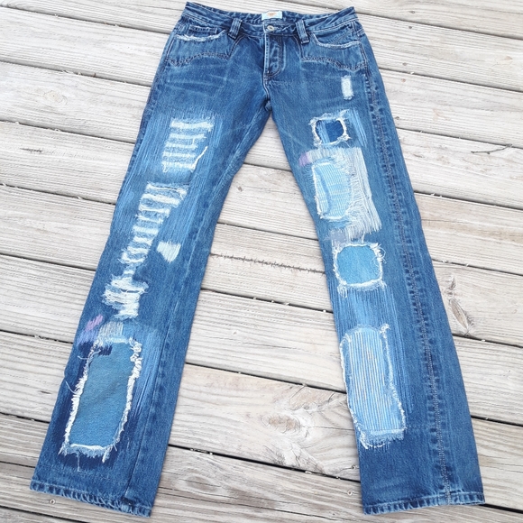 Vintage 90s Jeans Womens Straight Leg Patch Frayed Edge Distressed - Picture 15 of 15